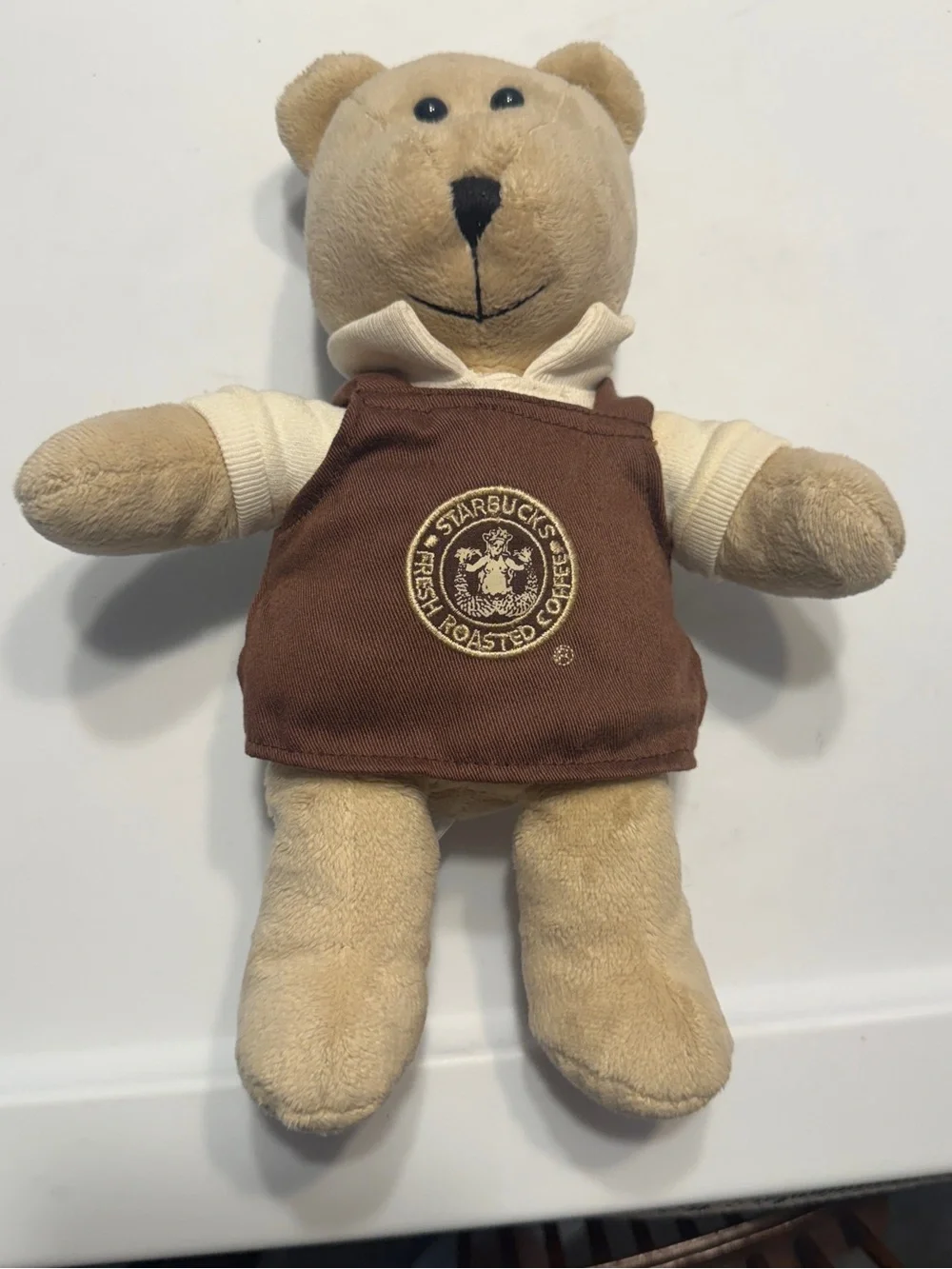 Starbucks Tan Plush Bear with Brown Apron Pet Toy 2005 Vintage